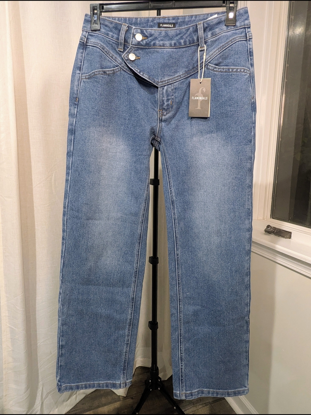 Flamingals Women's Blue Jean, Straight Leg, Sz L